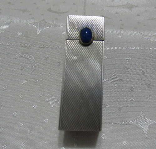 Antiguo Estuche Porta Labial Plata 800 Lapis Lázuli Espejo