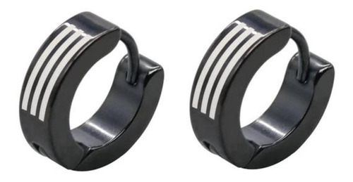 Aros Negros 3 Rayas Plateadas Láser Para Hombre Art Joyería 