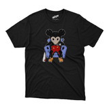 Remera Mickey Mouse En El Sillon Con Bate Algodon Negra