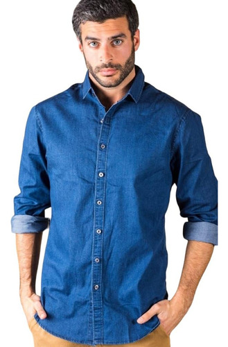 Camisa Jeans Manga Larga Lisa De Hombre