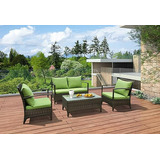 Set Muebles Terraza  4-pers. Rattan, Cojines, Mesa Café