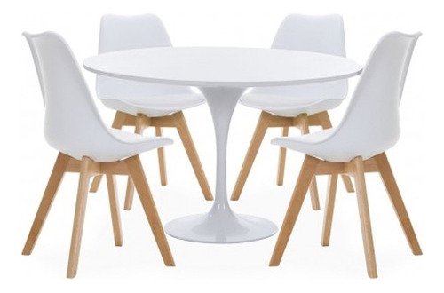 Juego Comedor Mesa Tulip Eames 90 Cm Madera + 4 Sillas Tulip