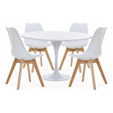 Juego Comedor Mesa Tulip Eames 90 Cm Madera + 4 Sillas Tulip