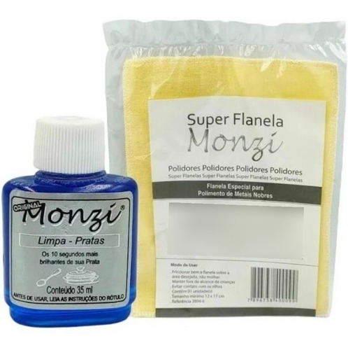 Limpa Prata Monzi Pequeno 35ml + Flanela Original