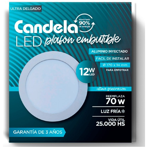 Plafón Led Embutible Redondo 12w Candela Luz Fría