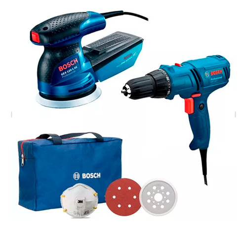 Kit Parafusadeira 220v E Lixadeira + Máscara De Prot Bosch