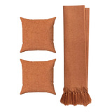 Kit 2 Capas De Almofadas Linho Luxo Terracota 45x45 + Manta