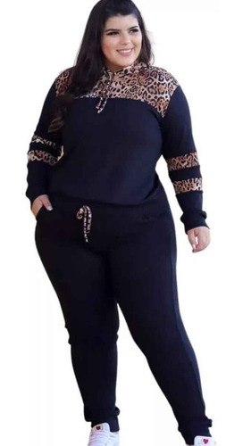 Conjunto Plus Size Animal Print Blusa E Calça Veste Até O 56