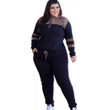 Conjunto Plus Size Animal Print Blusa E Calça Veste Até O 56