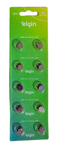 Bateria De Botão Pilha Alcalina Elgin Lr41 Ag3 1,5v C/ 10