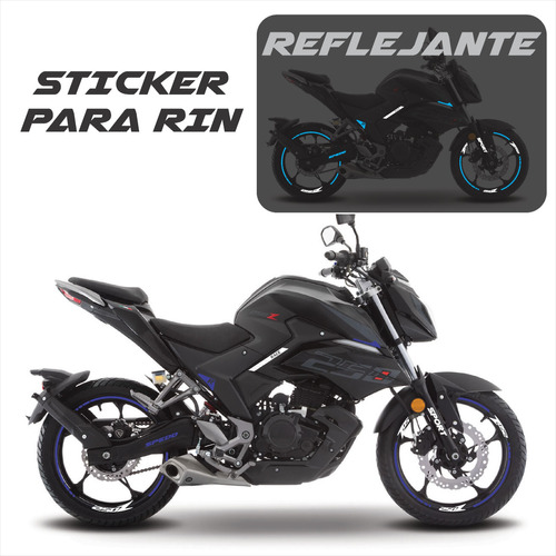 Sticker Rin Reflejantes Italika 250z Negra  R17 + Regalo