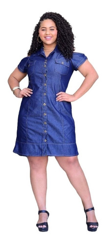 Vestido Jeans Plus Size Feminino Mulher Manga Vazada Diva