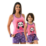 Kit 2 Pijamas Conjunto Mãe E Filha Baby Doll Panda +buchinha