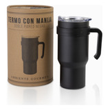 Termo Con Manija Doble Pared Negro Ambiente Gourmet