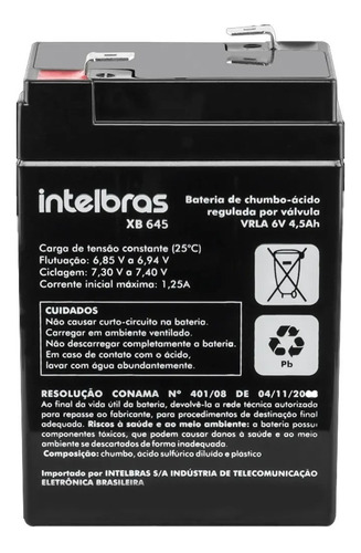 Bateria Vrla 6v 4.5a Xb645 Intelbras