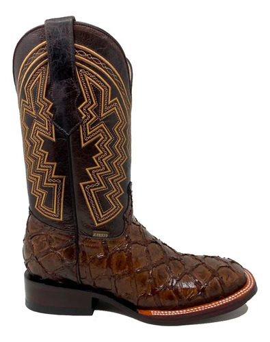 Bota Vaquera Caballero Grabado Pescado Café
