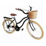 Bicicleta Aro 26 Beach Retrô 18 Marchas Bagageiro Preto