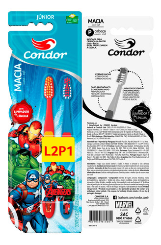 Escova Dental Condor Júnior Avengers Promoção Leve 2 Pague 1