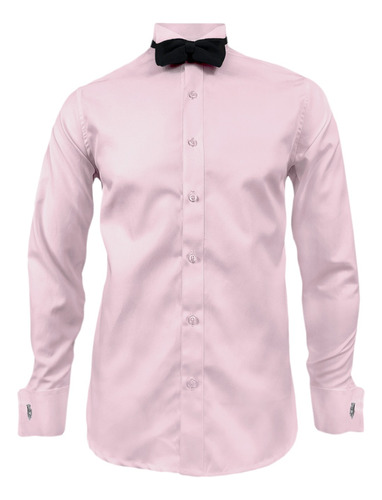 Camisa Smoking Cuello Pajarito Gris Claro Manga Larga Hombre