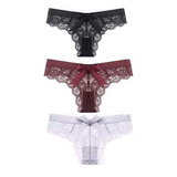 Tanga Sexy De Encaje Con Moño, Calzón, Ropa Interior 3pcs