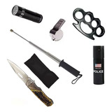 Kit Defensa Personal 6 Items Baston Manopla Navaja Silbato