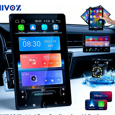Hivoz Auto Estereo Extraíble 10.4in Con Inalámbrico Carplay Y Android Auto Rotación Manual 90°mirrorlink Gps Navegación Wifi Estéreo Con Cámara 1280 Px X 800 Px Fm Rds 4x60w Bluetooth5.2 Rca Dsp Negro | Envío gratis