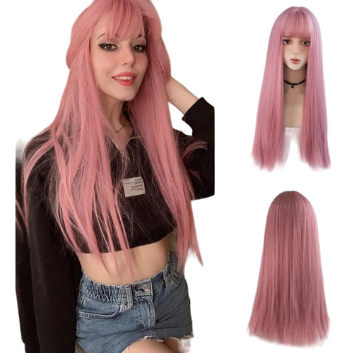 Peruca Anime Cosplay Personagem Rose Rosa/preto +capa Wig 