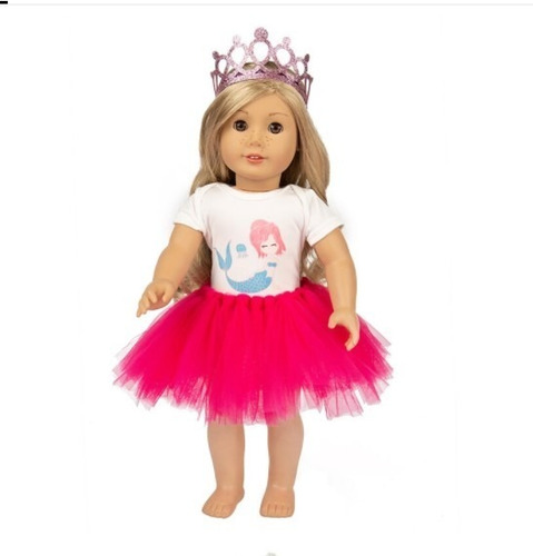 Vestido Tutú Sirena Azul Muñeca 43 Cm Como American Girl