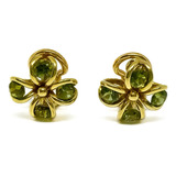 Aros Clip Diseño Flor Con Peridotos Oro 18k (ho18)