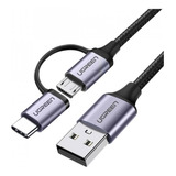 Ugreen Cable Blindado Usb A 2 En 1  Microusb/usb C 3a Qc