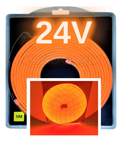 05metros Neon Led 24v Fita Flexível Ip67 6x12mm Laranja 24v