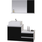 Kit Gabinete Banheiro - Armário+cuba+espelheira Cross 80cm Cor Do Móvel Branco/preto