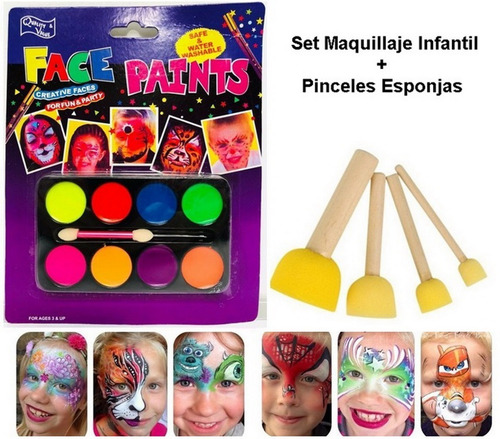Combo Maquillaje Artístico Infantil. 8 Colores. + Pinceles