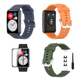 Pack 3 Correas Para Huawei Watch Fit Colores Lisos + Micas