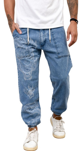 Jogger Mom Hombre Pantalon Jean Con Pasa Cinto Puños Premium