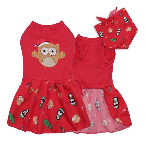 Conjunto Vestido Natal Para Cães Com Bandana Pp