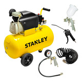 Compresor De Aire Stanley 50 Litros 2 Hp Kit 4 Piezas - Rex Color Amarillo Fase Eléctrica Monofásica Frecuencia 50hz