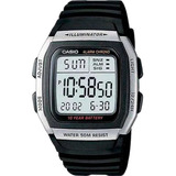 Relógio Preto Da Casio Unissex Digital W-96h-1avdf Bisel Prata Fundo Led