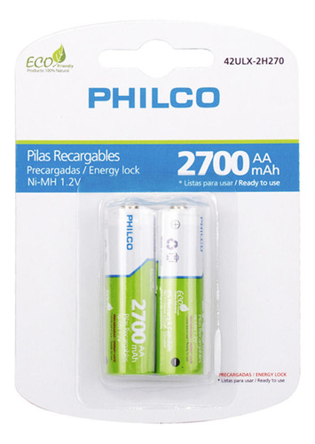 Pilas Recargables Aa 2700mah Philco Blister 2 Unidades