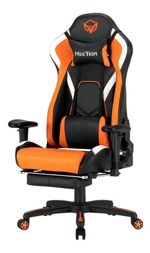 Silla De Escritorio Meetion Chr22 Mt-chr22 Gamer Ergonómica  Negra Y Naranja Con Tapizado De Cuero