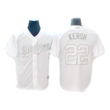 Camiseta Casaca Mlb La Dodgers Grey & White 22 Kershaw - L