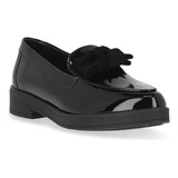 Zapato Escolar 02274pr Sintetico Tacon Grueso Negro