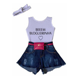 Conjunto Blogueirinha Body Maiô + Short Jeans Moda Mini Diva