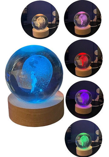 Luminária De Mesa Bola De Cristal Efeito 3d Led Colorido