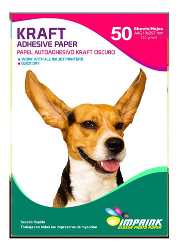 Papel Adhesivo Kraft Imprimible A4/200g/100hojas Imprink