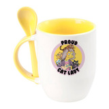 Simpson Cat Lady Loca Gato Lover Taza Con Chuchara Amarilla