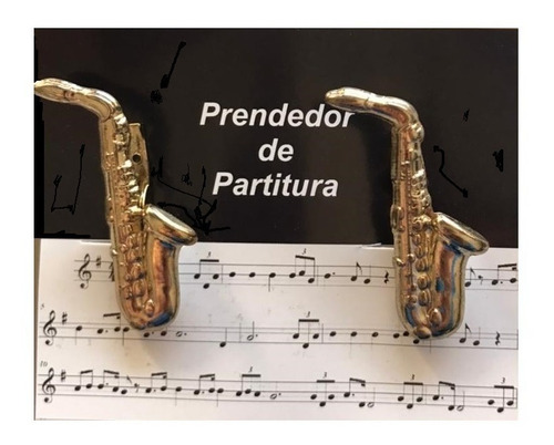 Prendedor De Partitura Saxofone Dourado Hinário Partitura