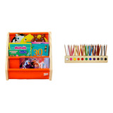 Kit Infantil Rack Para Livros + Porta Lápis De Colorir