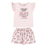 Pijama Infantil Quimby Meninas Rosa Blusa E Short Algodão