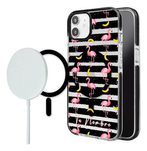 Funda Para iPhone Magsafe Flamingos Personalizada Tu Nombre